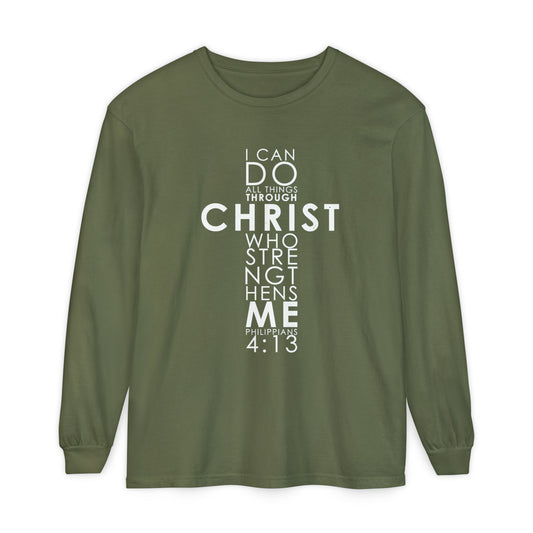 Long Sleeve T-Shirt "I can do all things through Christ who strengthens me" Based on Philippians 4:13