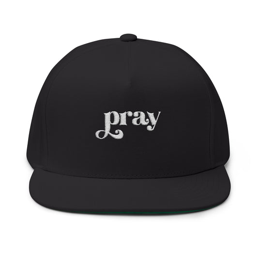 Pray Embroidered Flat Bill Cap