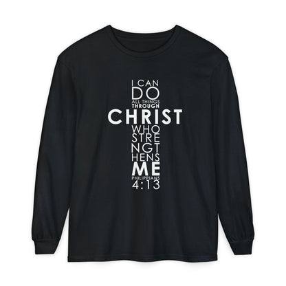 Long Sleeve T-Shirt "I can do all things through Christ who strengthens me" Based on Philippians 4:13