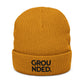 Grounded Ribbed Knit Embroidered Beanie