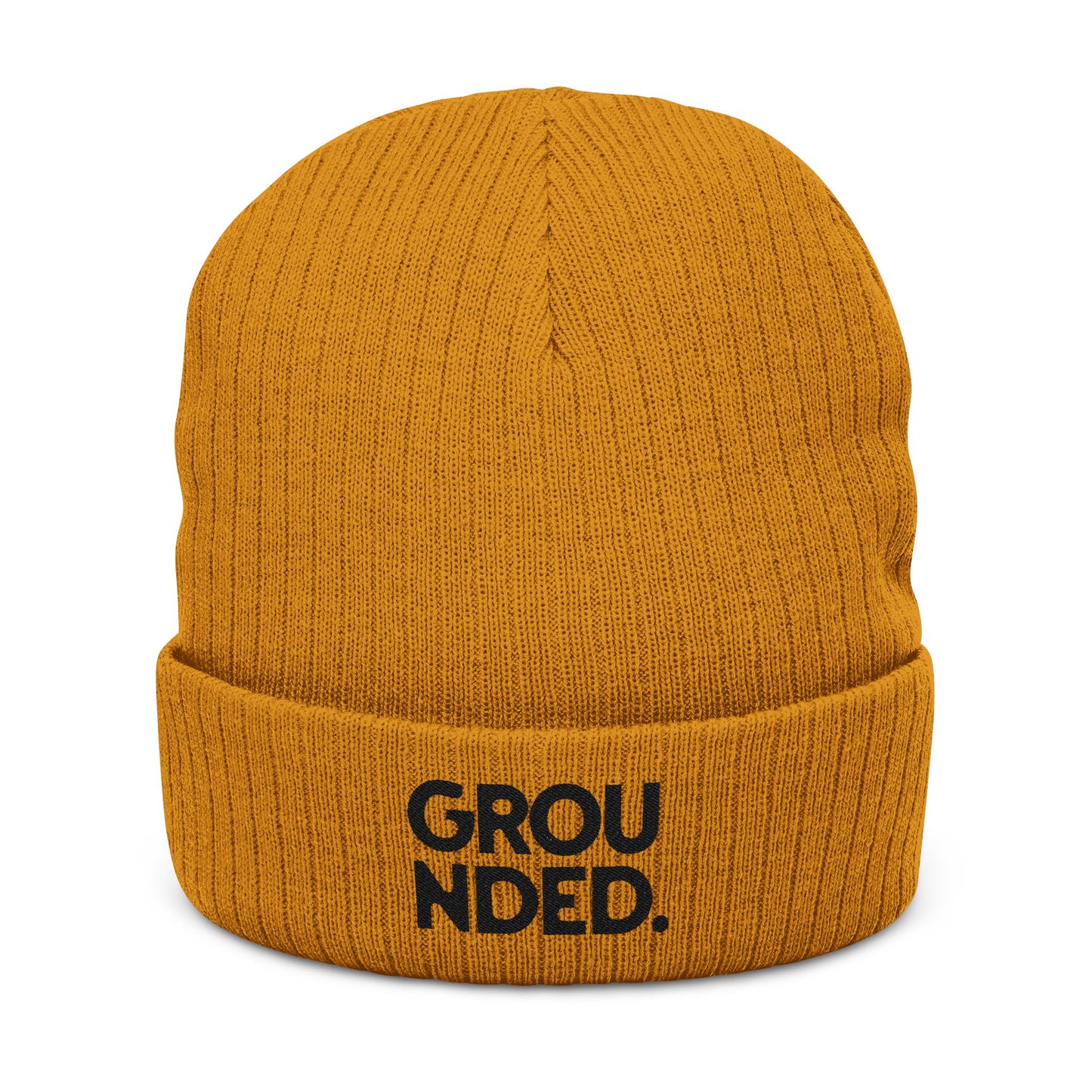 Grounded Ribbed Knit Embroidered Beanie