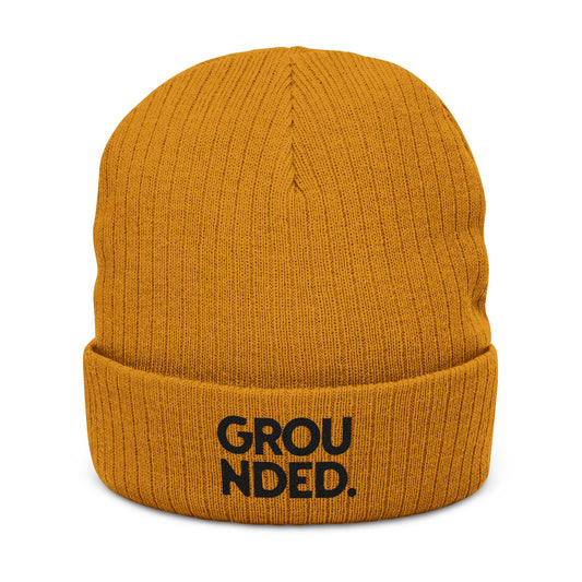 Grounded Ribbed Knit Embroidered Beanie