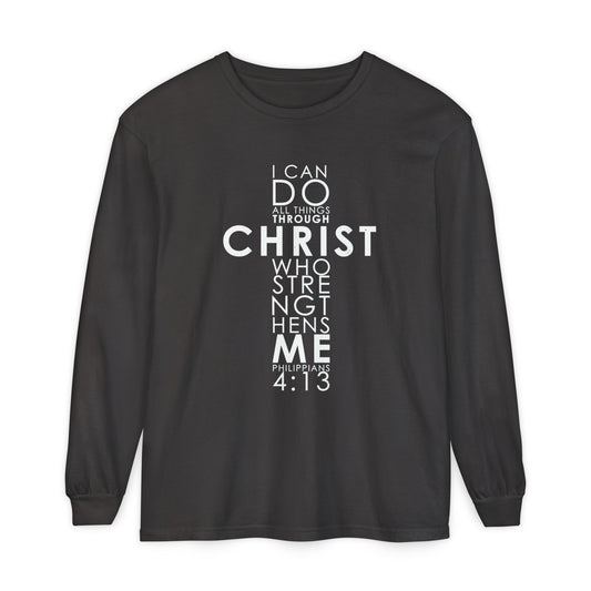Long Sleeve T-Shirt "I can do all things through Christ who strengthens me" Based on Philippians 4:13