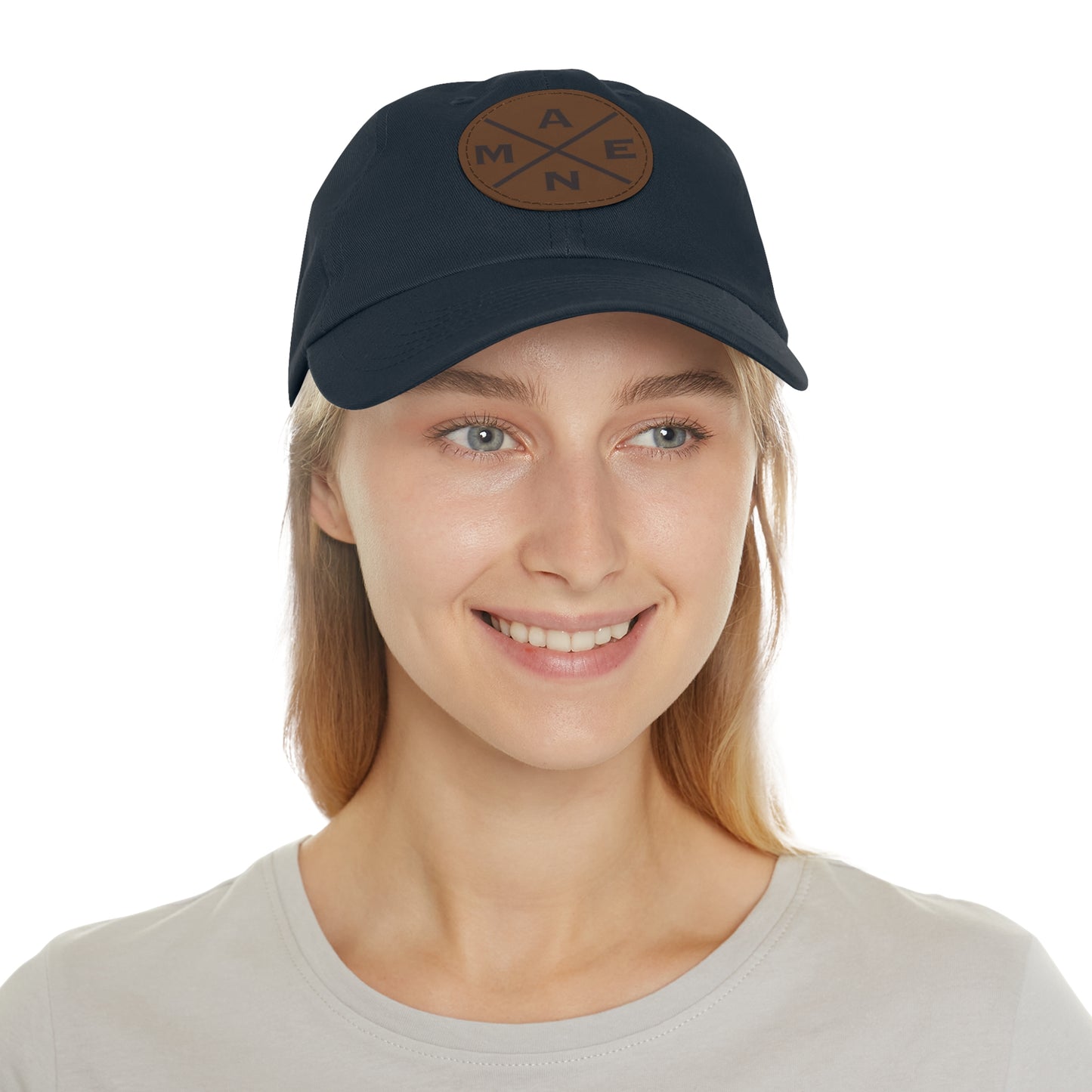 Amen, Dad Hat with Leather Patch (Round)