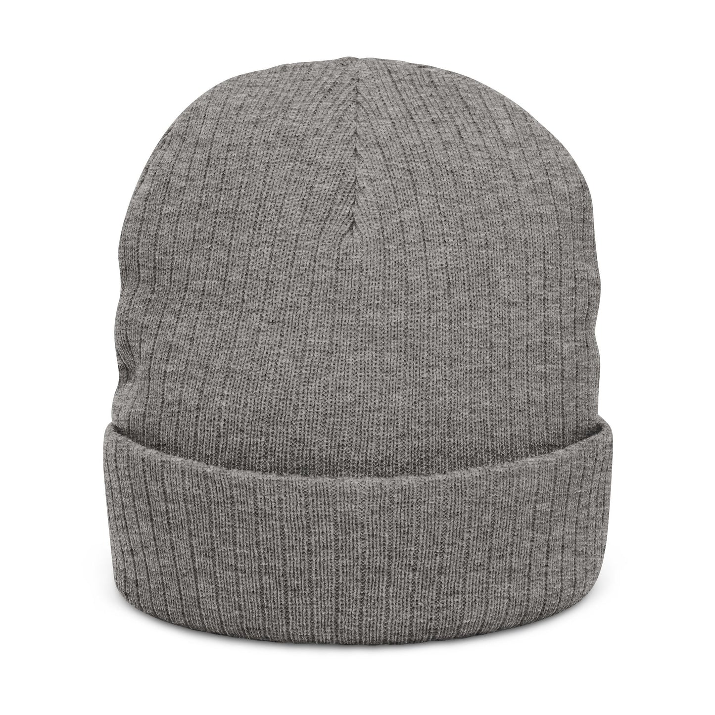Grounded Ribbed Knit Embroidered Beanie