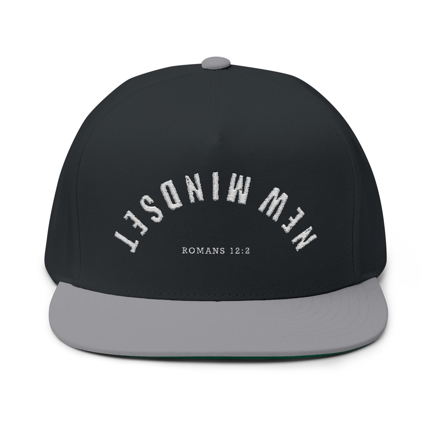 Romans 12:2 Flat Bill Cap — "New Mindset" Embroidered Hat