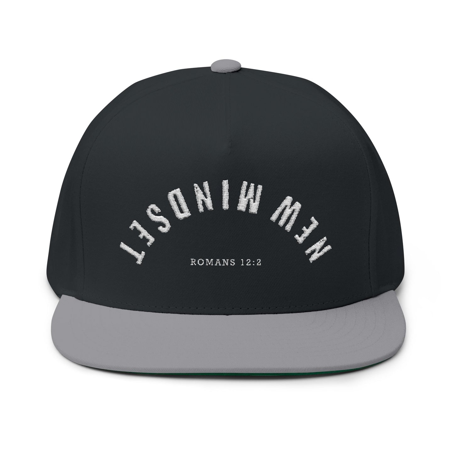 Romans 12:2 Flat Bill Cap — "New Mindset" Embroidered Hat