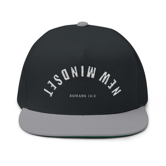Romans 12:2 Flat Bill Cap — "New Mindset" Embroidered Hat