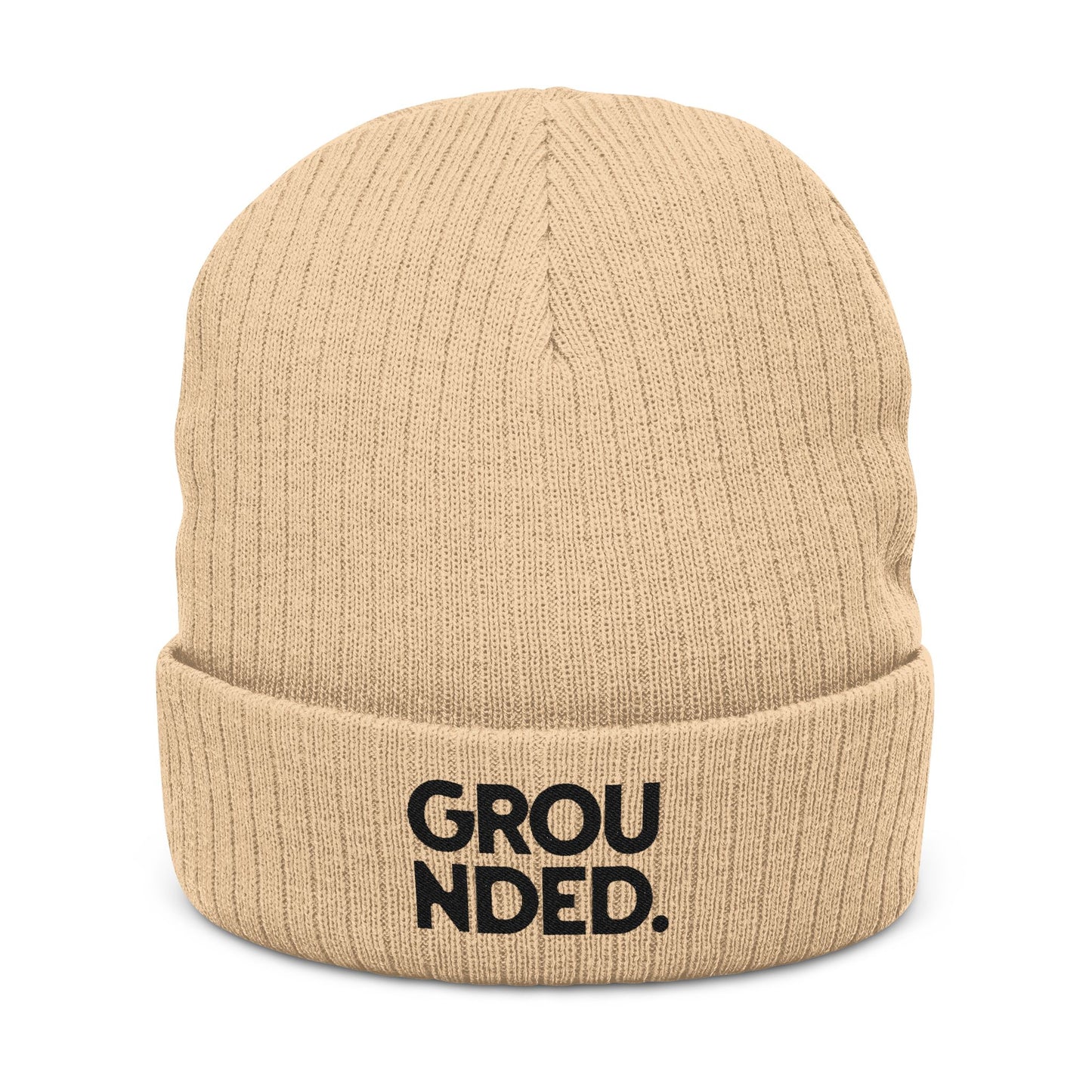 Grounded Ribbed Knit Embroidered Beanie