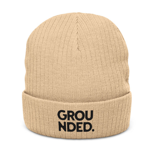 Grounded Ribbed Knit Embroidered Beanie