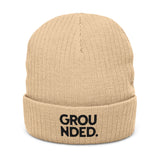 Grounded Ribbed Knit Embroidered Beanie
