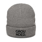 Grounded Ribbed Knit Embroidered Beanie