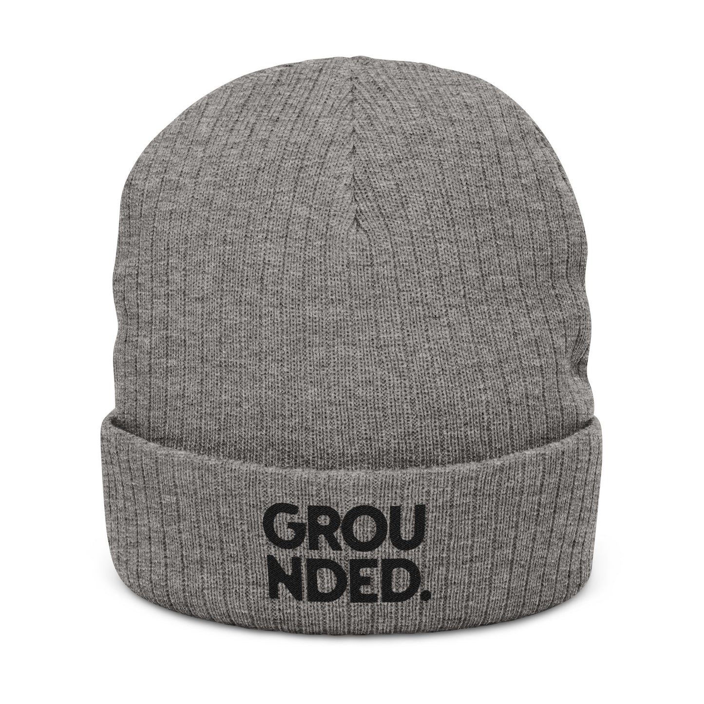 Grounded Ribbed Knit Embroidered Beanie