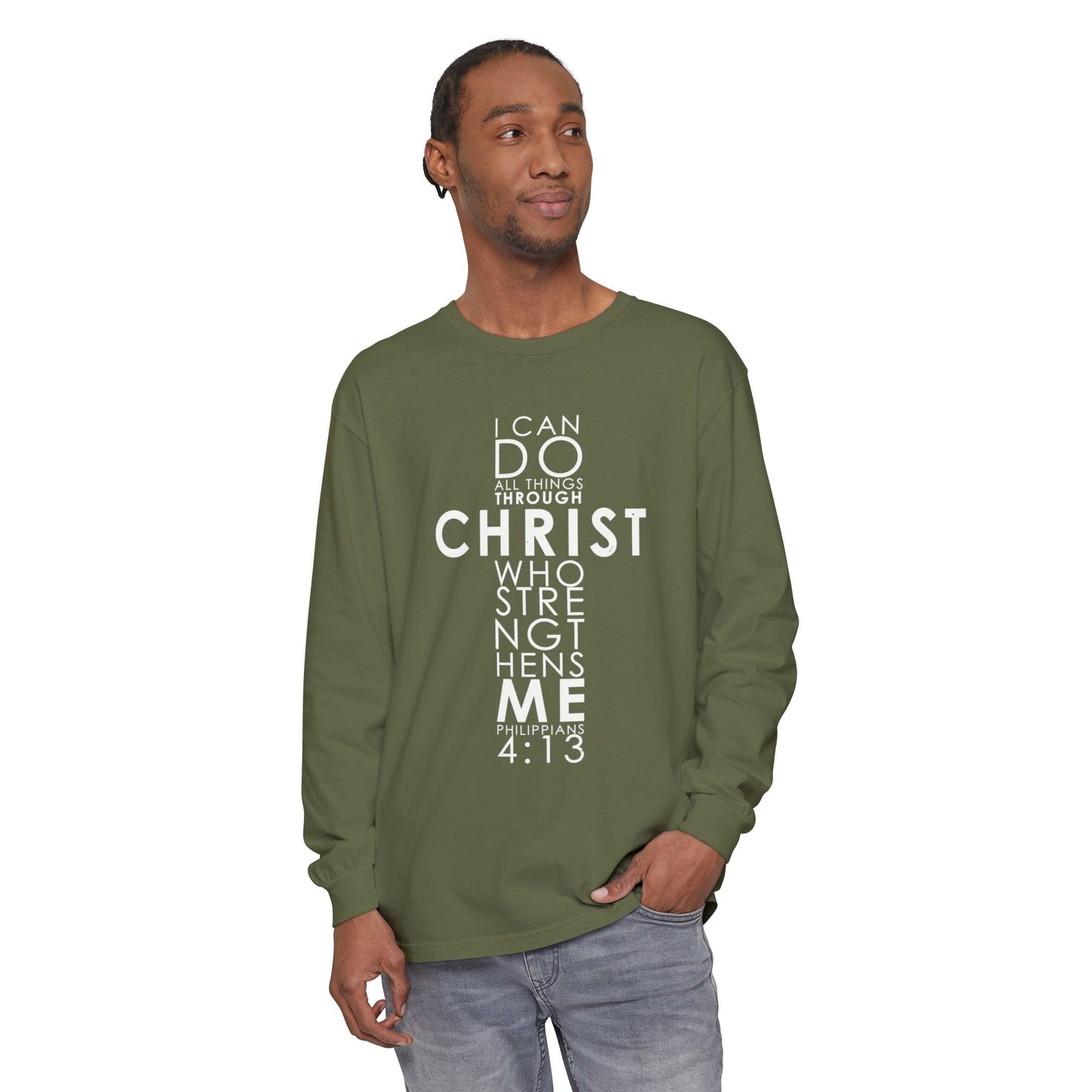Long Sleeve T-Shirt "I can do all things through Christ who strengthens me" Based on Philippians 4:13