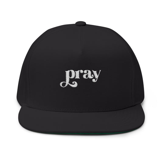 Pray Embroidered Flat Bill Cap