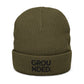 Grounded Ribbed Knit Embroidered Beanie