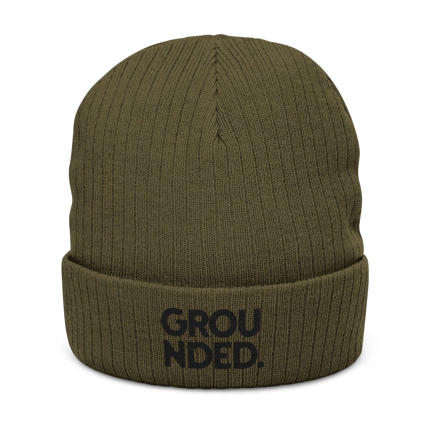 Grounded Ribbed Knit Embroidered Beanie